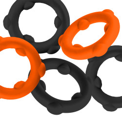 Oxballs Lot de 5 Cockrings Spinner 25 mm Noir-Orange